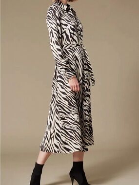 Karen Millen $398 NWOT Black and White Zebra Print Midi Shirt Dress US 6 / UK 10